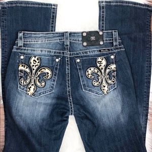 Miss Me Leopard Print Fleur De Lis Jeans
